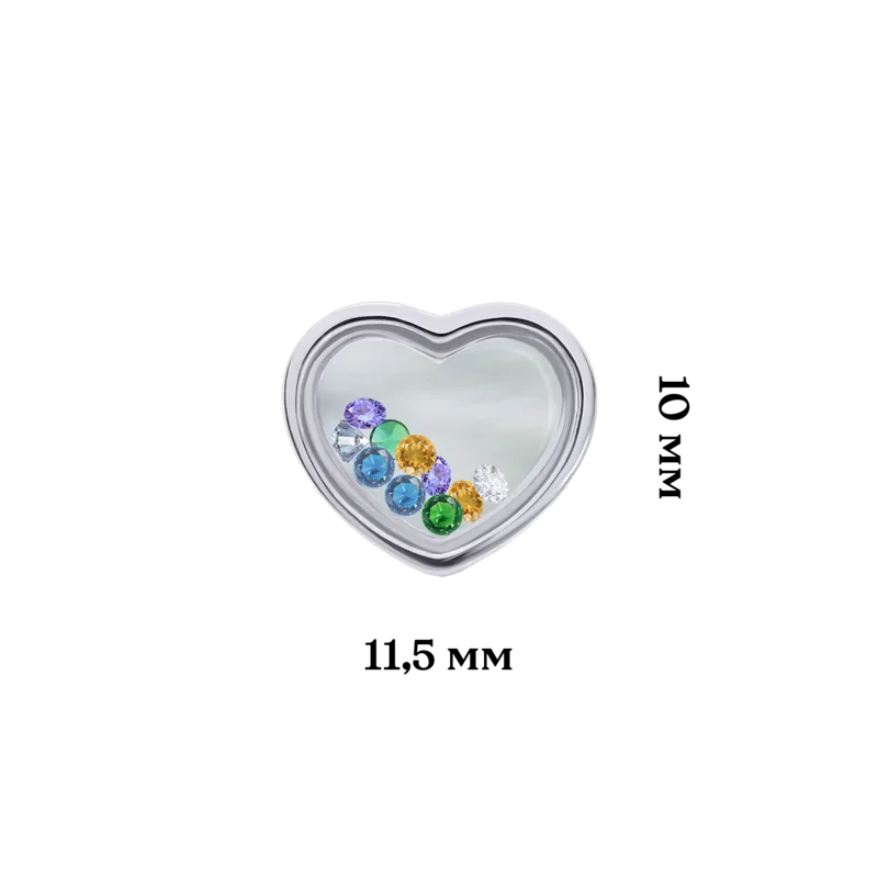 Сережки Серце велике з кольоровими рухливими фіанітами фото