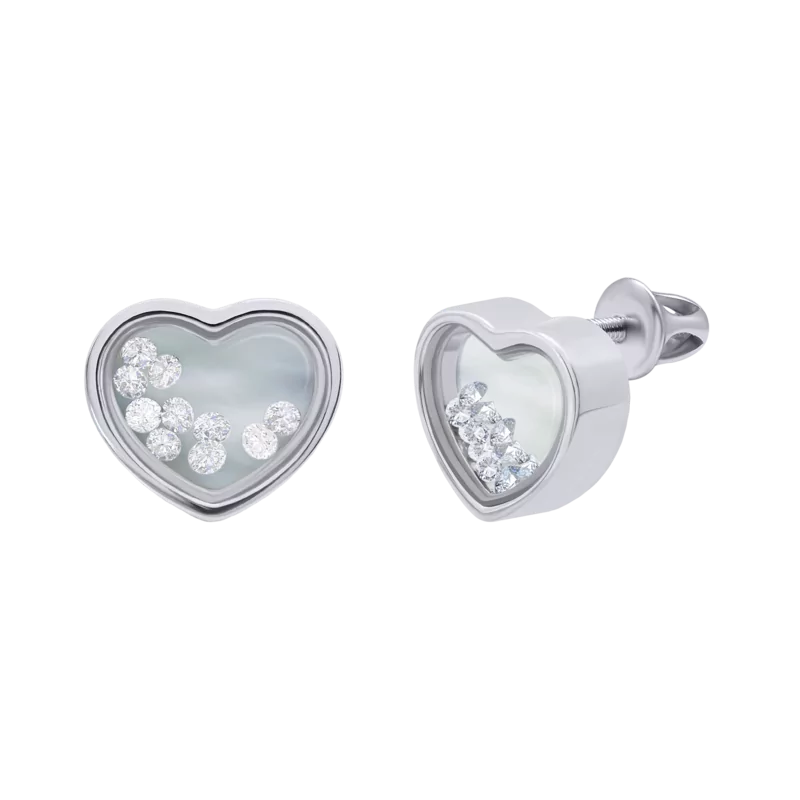 Серьги Сердце малое с белыми подвижными Swarovski Zirconia фото
