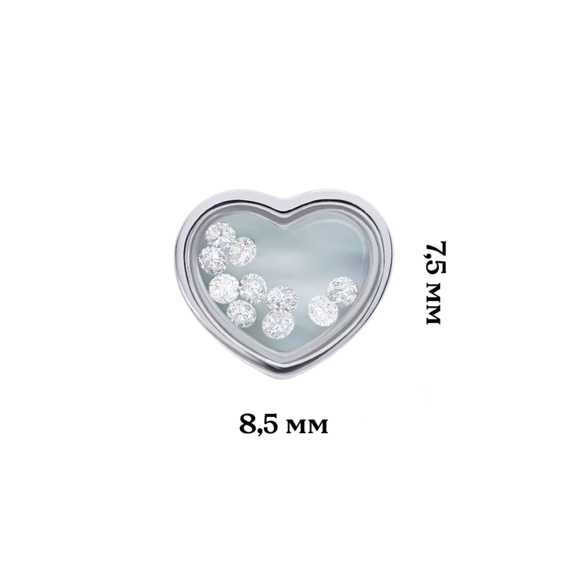 Сережки Серце мале з білими рухливими фіанітами фото