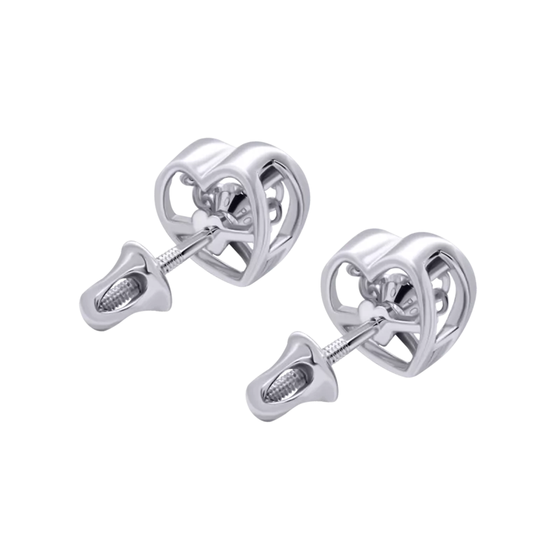 Сережки Серце велике з танцюючим каменем безбарвне фото