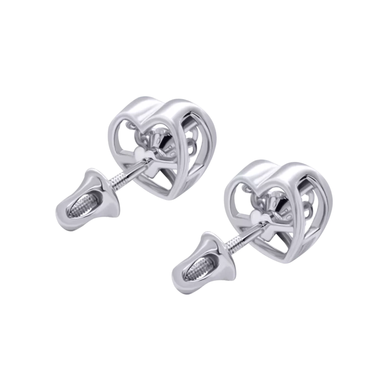 Сережки Серце мале з танцюючим каменем безбарвне фото