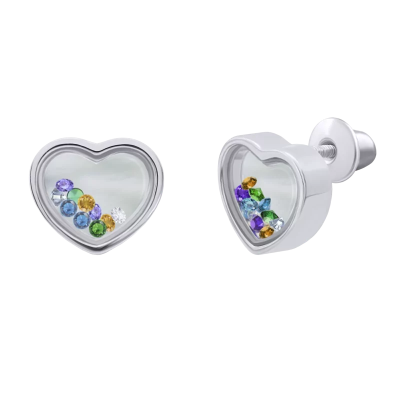 Earrings Little Heart with colored moving Cubic Zirconia photo