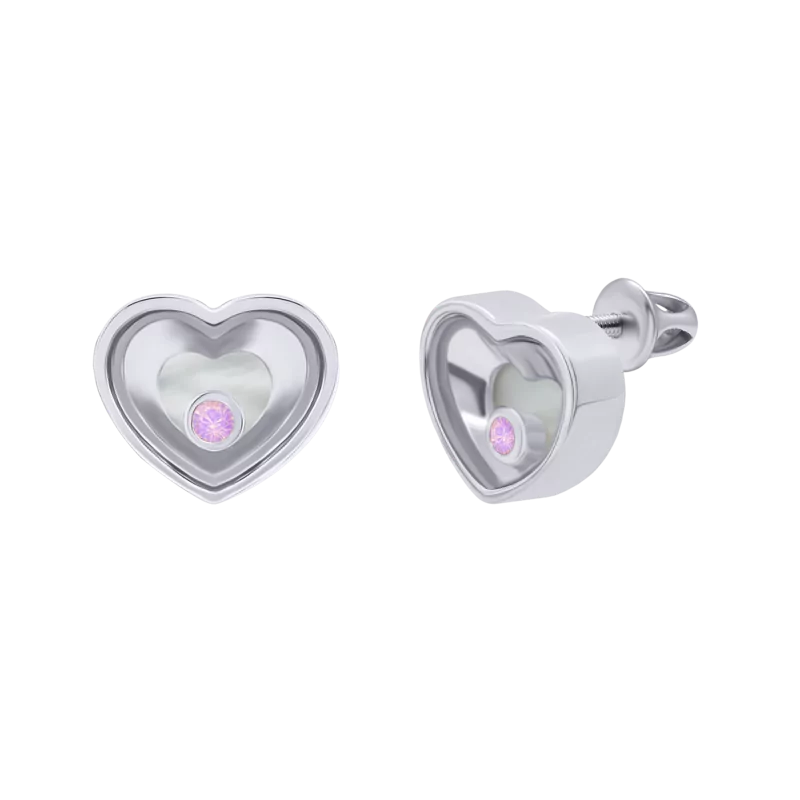 Earrings Big Heart with pink opal photo