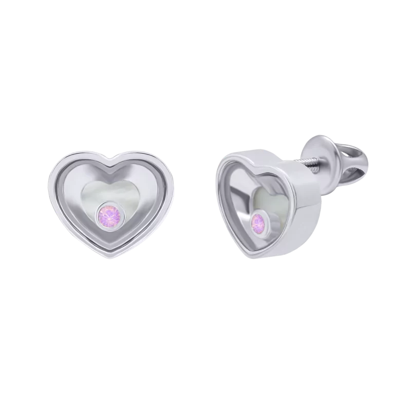 Earrings Little Heart with pink moving opal photo