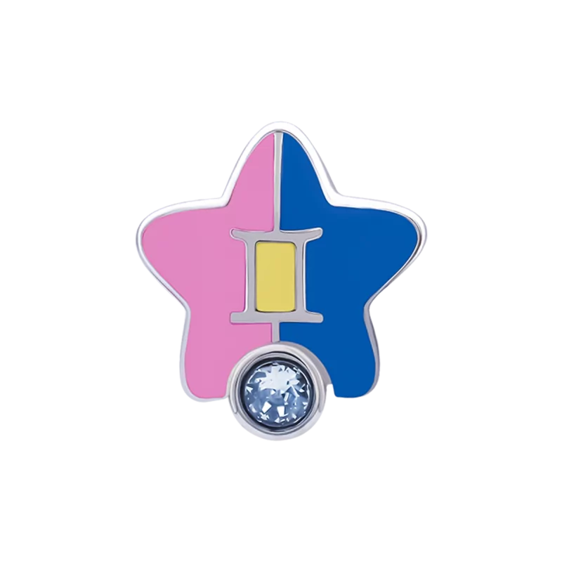 Моносережка-звезда Близнецы с талисманом голубым фианитом фото