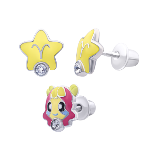 Сережки Овен з талісманом безбарвним фіанітом фото