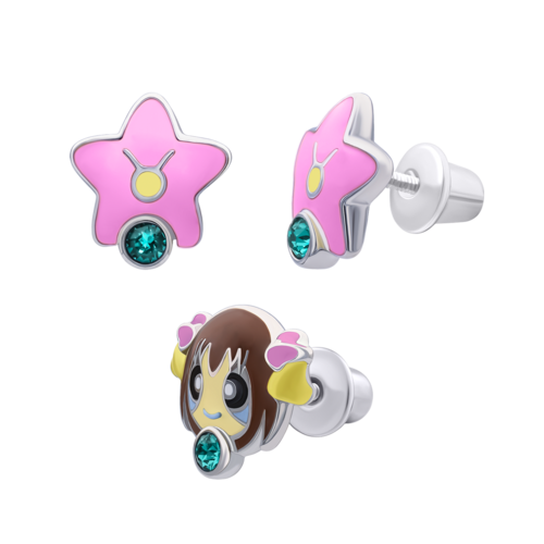 Сережки  Телец с талисманом лазурным фианитом фото