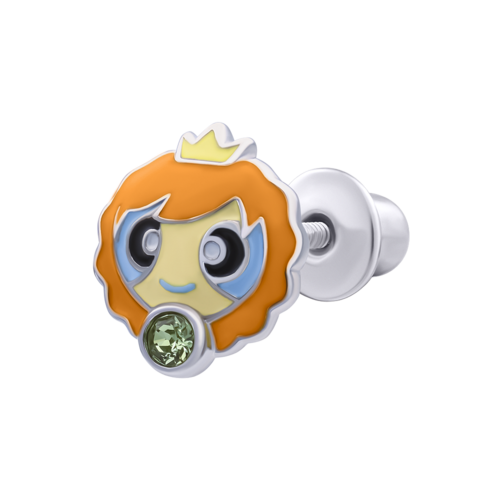 Моносережка Лев с талисманом зеленым фианитом фото