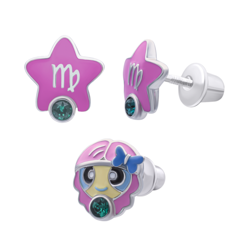 Сережки Дева с талисманом бирюзовым фианитом фото