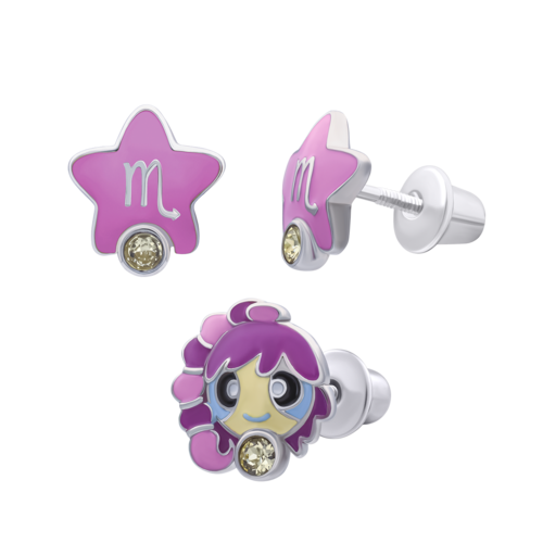 Сережки Скорпион с талисманом желтым фианитом фото