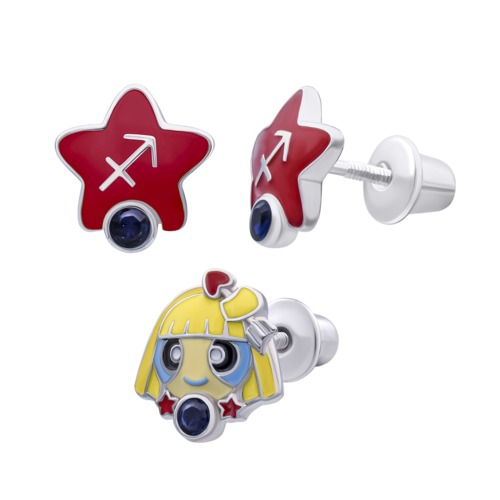 Сережки Стрелец с талисманом синим фианитом фото