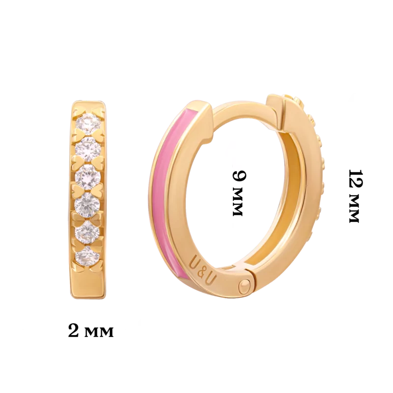Golden earrings Huggie with diamonds photo