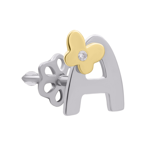 Моносерьга из белого и желтого золота с бриллиантом Буква A фото