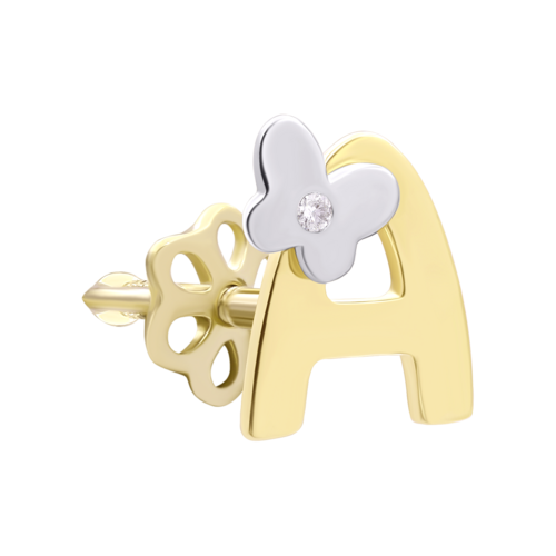 Моносерьга золотая с бриллиантом Буква A фото