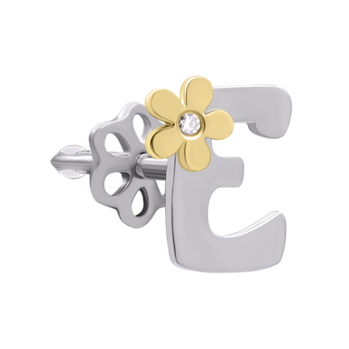 Моносерьга из белого и желтого золота с бриллиантом Буква E фото