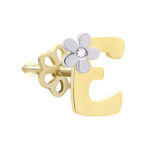 Моносерьга золотая с бриллиантом Буква E фото