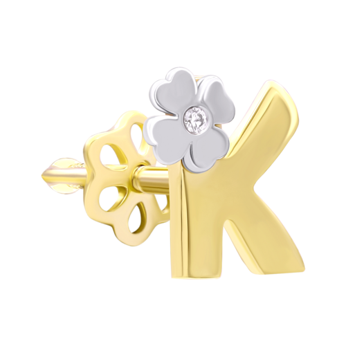 Моносерьга золотая с бриллиантом Буква K фото