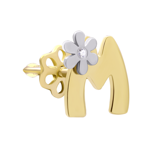 Моносерьга золотая с бриллиантом Буква M фото