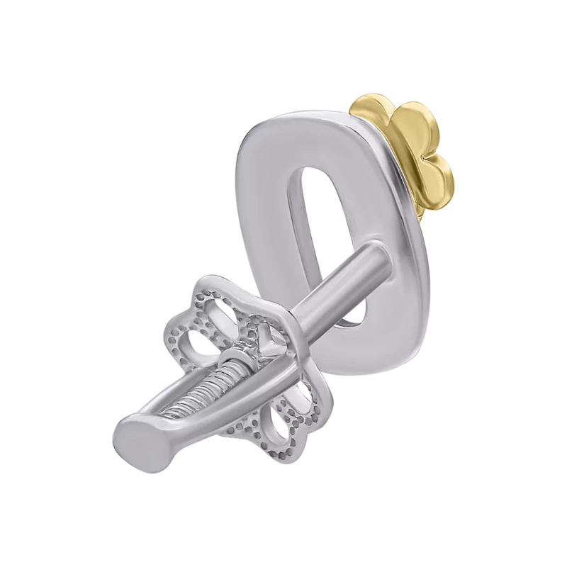 White and yellow gold earring Letter O with diamond photo