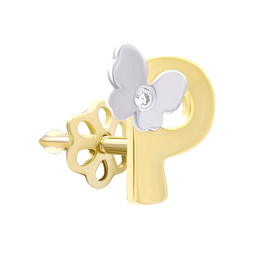 Моносерьга золотая с бриллиантом Буква P фото