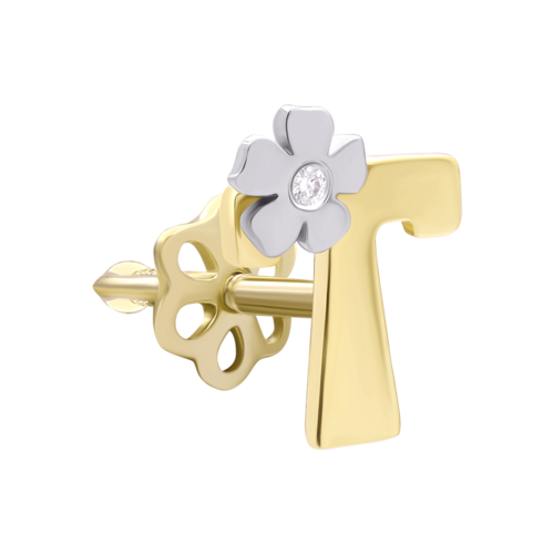 Моносережка золота з діамантом Літера T фото