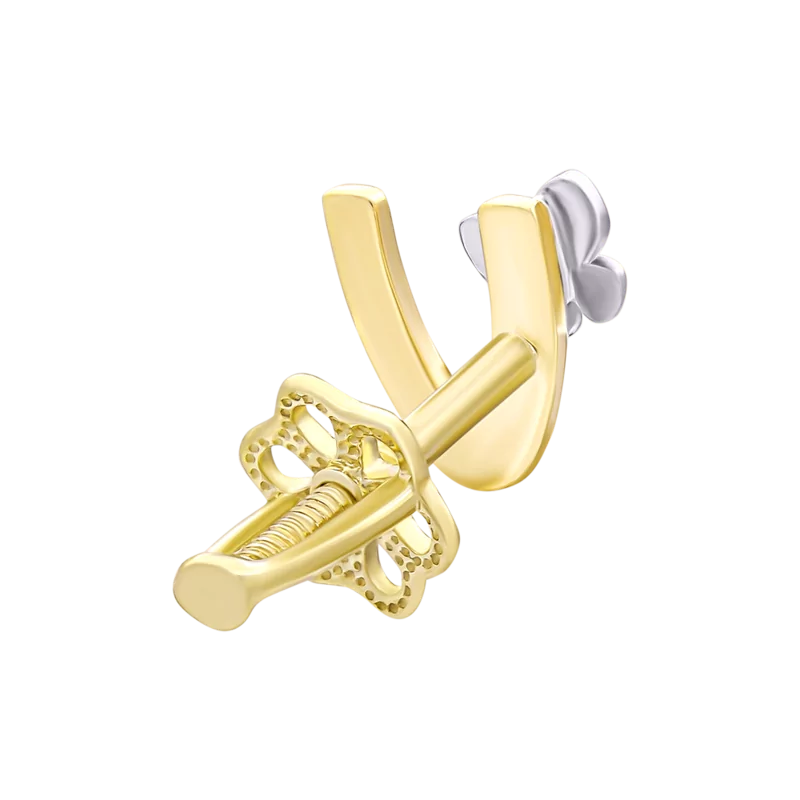 Golden earring with a diamond Letter V photo