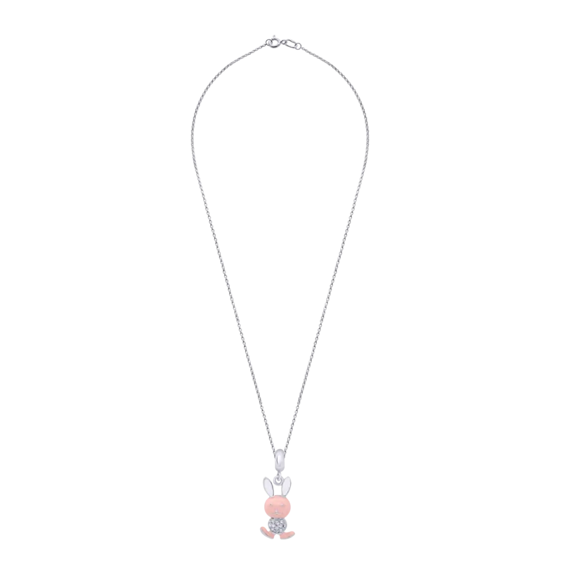 Кулон Зайчик з рожевою емаллю та фіанітами фото