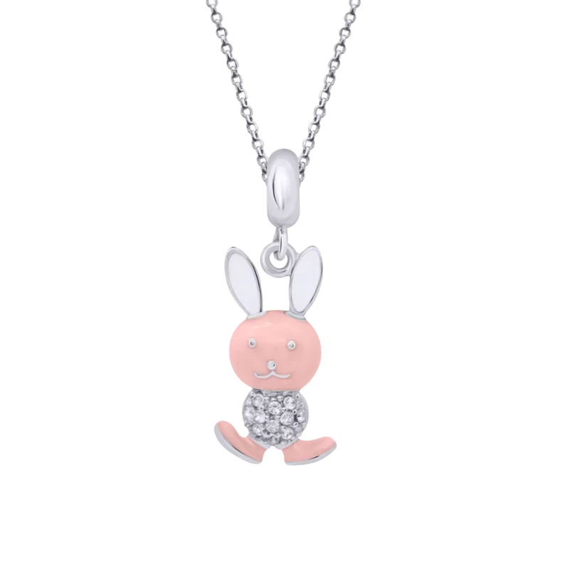 Кулон Зайчик з рожевою емаллю та фіанітами фото