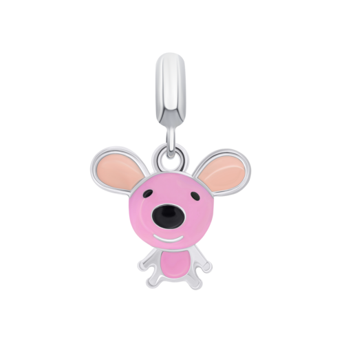 Кулон Мишеня з рожевою емаллю фото