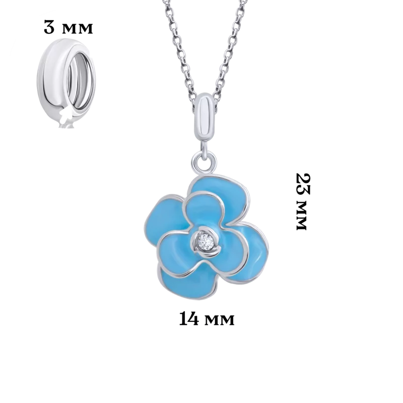 Кулон Піон з блакитною емаллю і фіанітом фото