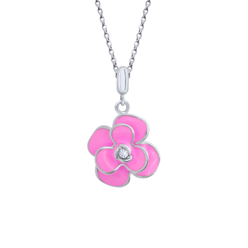 Кулон Пион с розовой эмалью и фианитом фото