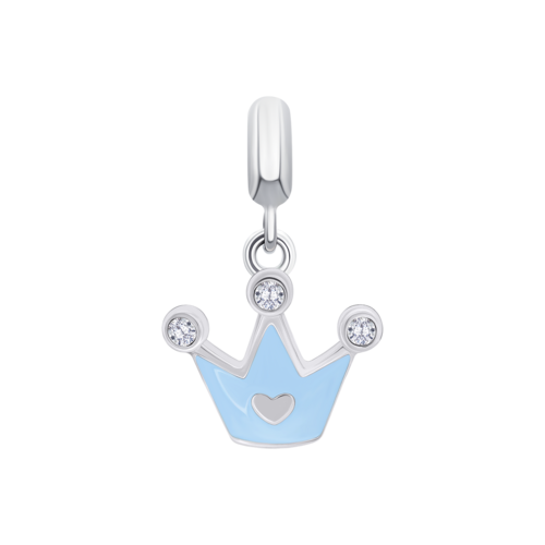 Кулон Корона с сердцем с голубой эмалью и фианитами фото