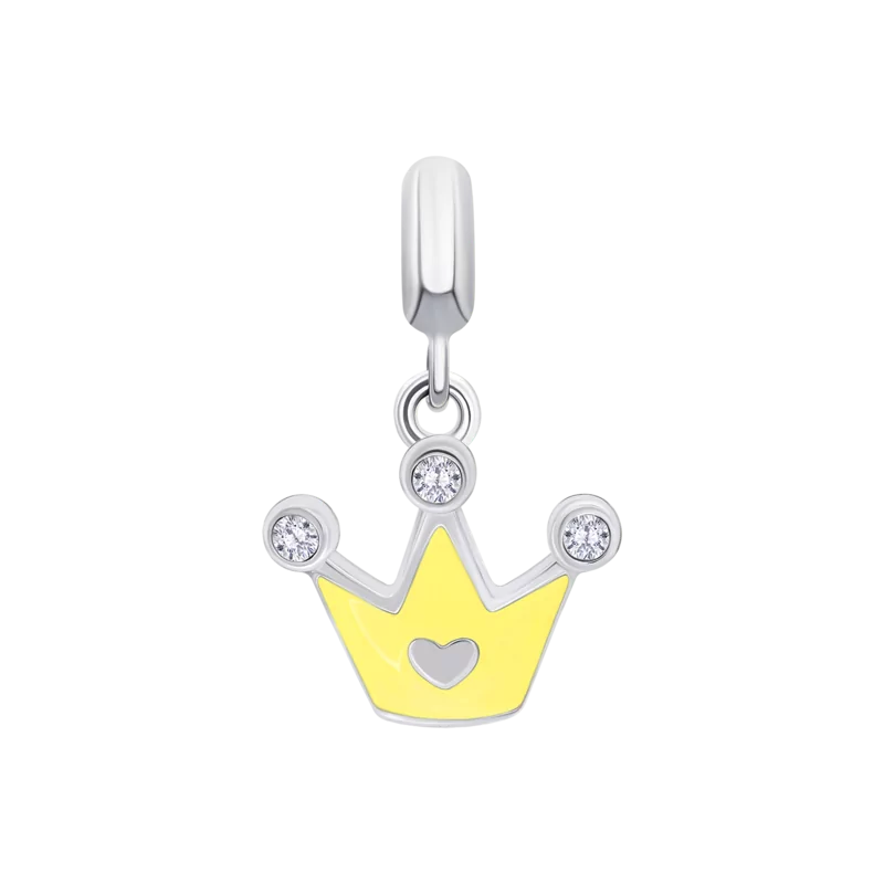 Кулон Корона з серцем з жовтою емаллю та фіанітами фото