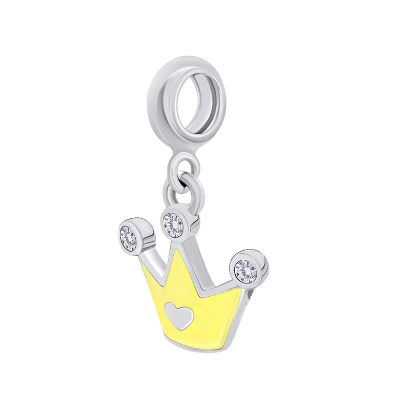 Кулон Корона з серцем з жовтою емаллю та фіанітами фото