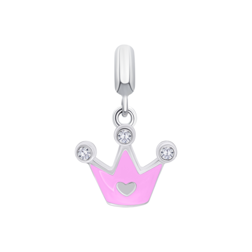 Кулон Корона с сердцем с розовой эмалью и фианитами фото