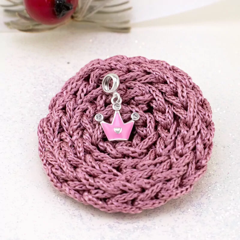 Pendant Crown with a Heart with pink enamel and Zirconia photo