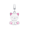 Кулон Котик з лапкою з білою та рожевою емаллю фото №1