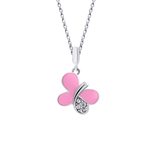 Кулон Бабочка блестящая с розовой эмалью и фианитами фото