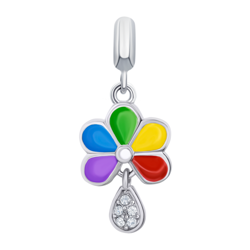 Кулон Ромашка цветная с разноцветной эмалью и подвеской с фианитами фото