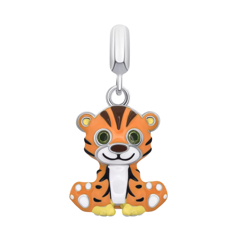 Кулон Тигренятко з лапкою із помаранчевою емаллю фото