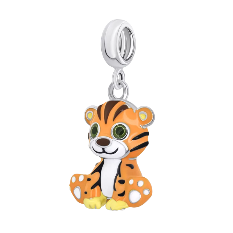 Кулон Тигренятко з лапкою із помаранчевою емаллю фото
