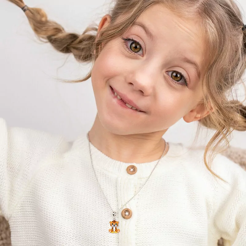 Кулон Тигренятко з лапкою із помаранчевою емаллю фото