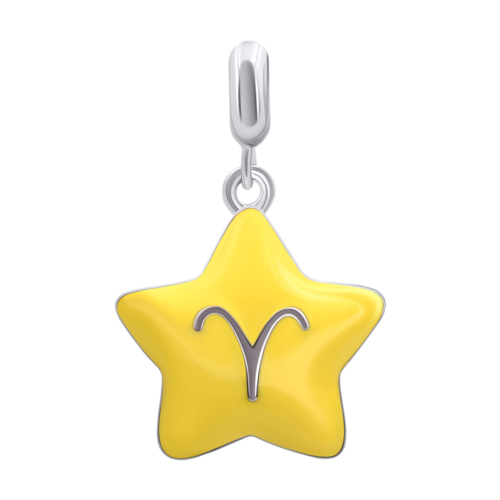 Кулон Овен с желтой и коралловой эмалью фото