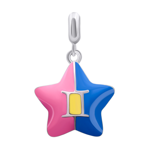 Кулон Близнецы с розовой, синей и желтой эмалью фото