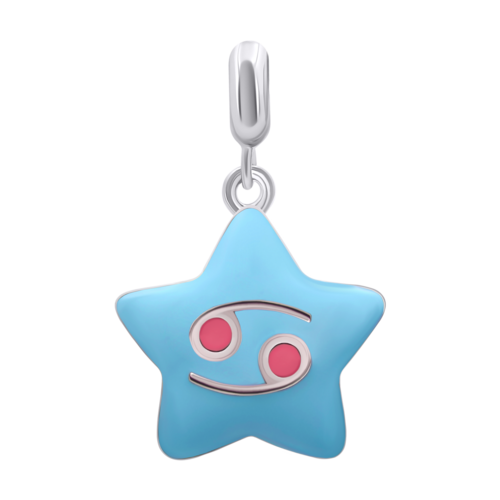 Кулон Рак с голубой и коралловой эмалью фото