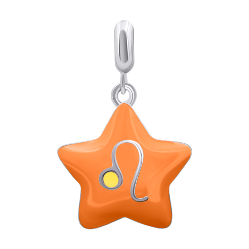 Кулон Лев с оранжевой и желтой эмалью фото