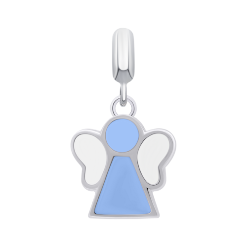 Кулон Ангелочек с голубой и белой эмалью фото