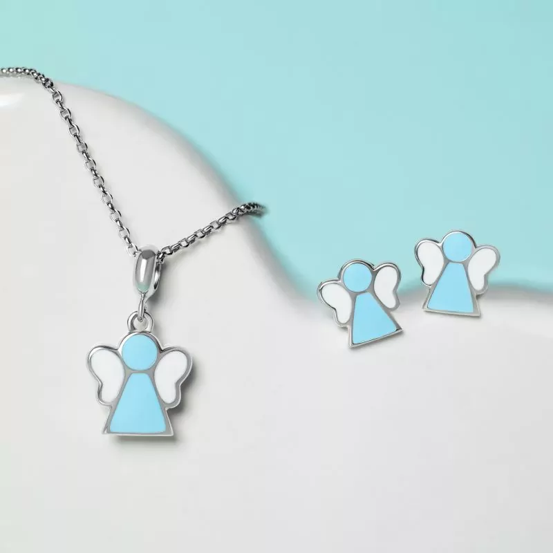 Pendant Angel with blue and white enamel photo