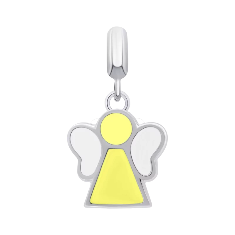 Кулон Янголятко з жовтою та білою емаллю фото