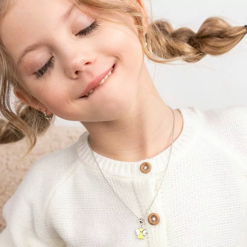 Кулон Янголятко з жовтою та білою емаллю фото